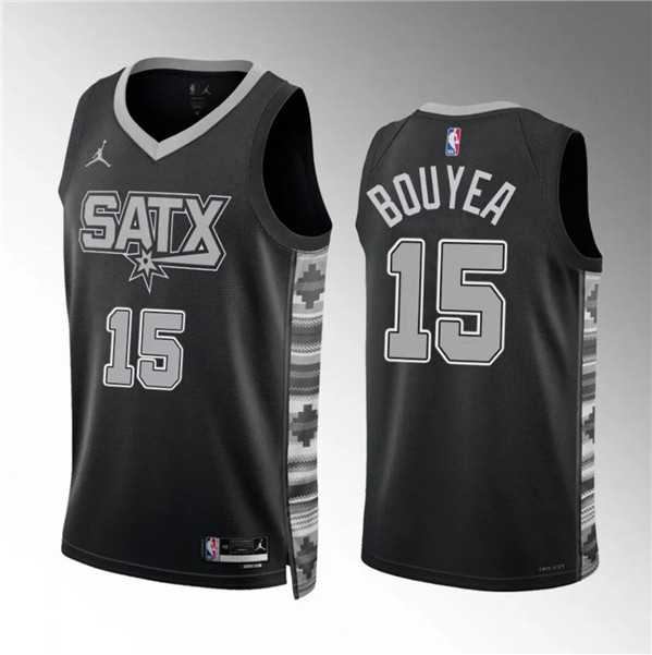 Men%27s San Antonio Spurs #15 Jamaree Bouyea Black Statement Edition Stitched Basketball Jersey Dzhi